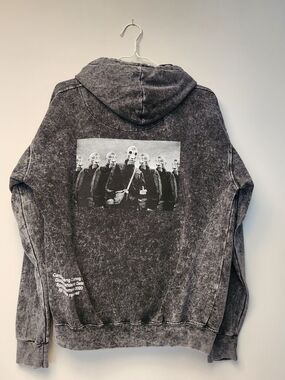CamberGang Grunge Distressed Metal Font Gray Graphic Hoodie Gas Mask Men's M